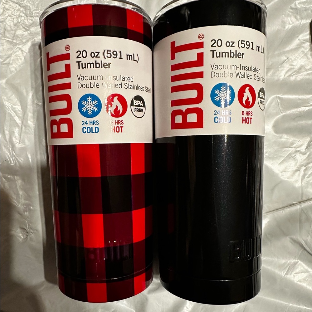2 new Built 20oz insulated double walled tumblersble walled tumblers / cups